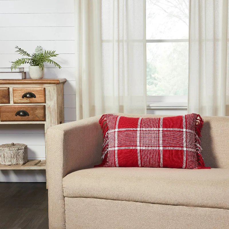 Inventory Reduction Eston Red White Plaid Pillow Fringed 14x22