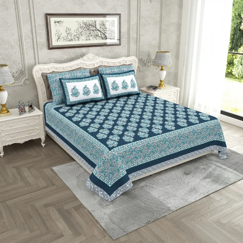 Weekend Bargains to Cherish Ethnic Glow Blue Cotton King Size Bedsheet