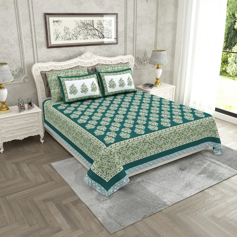 Weekend Offers That Delight Ethnic Glow Green Cotton King Size Bedsheet