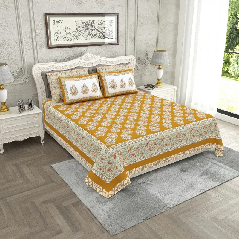 Weekend Deals That Wow Ethnic Glow Mustard Cotton King Size Bedsheet
