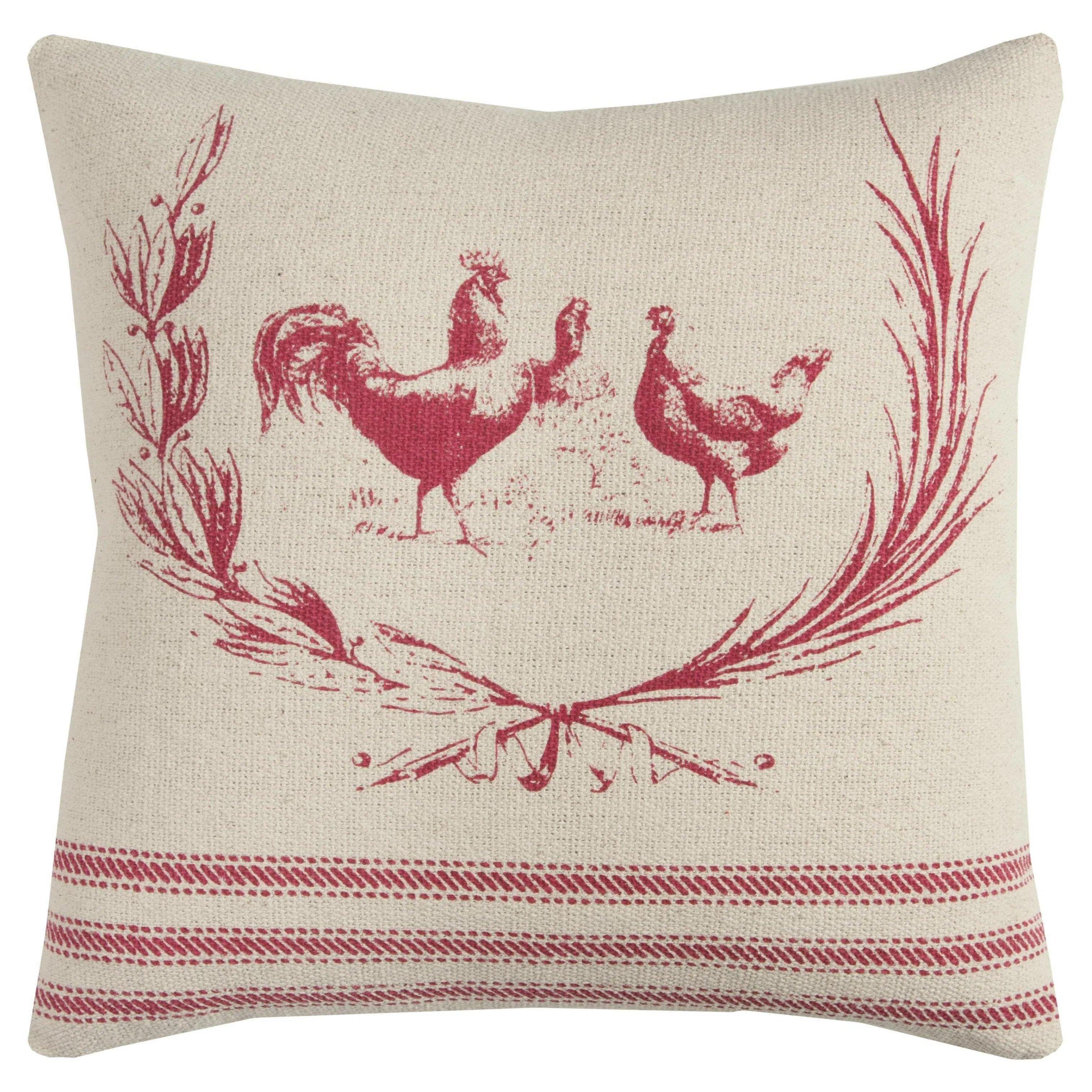 Stock Clearance Farm Rooster Red Throw Pillow With Down Insert