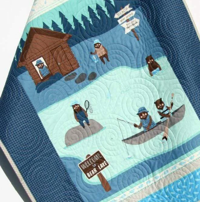 Limited Quantity Fishing Quilt Baby Boy Bedding Woodland Lodge Lake Forest Bears