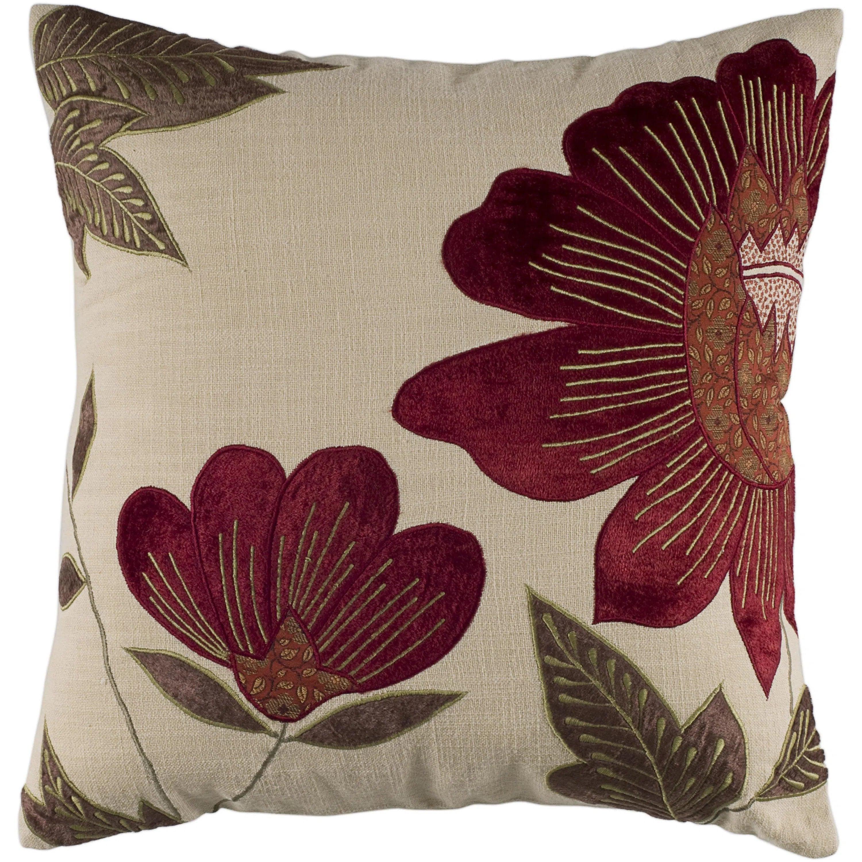 Deal of the Day Flora Red Throw Pillow With Down Insert