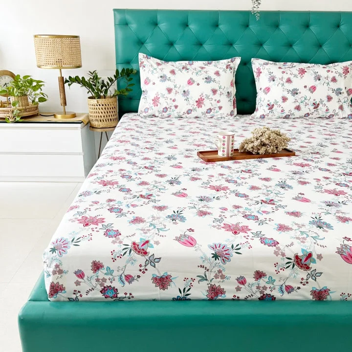 Exclusive Markdowns For A Short Time Serene 200 TC 100% Cotton Printed Bedsheet with Pillow Covers - Paradise Pink & Blue Exclusive Markdowns For A Short Time Serene 200 TC 100% Cotton Printed Bedsheet with Pillow Covers - Paradise Pink & Blue