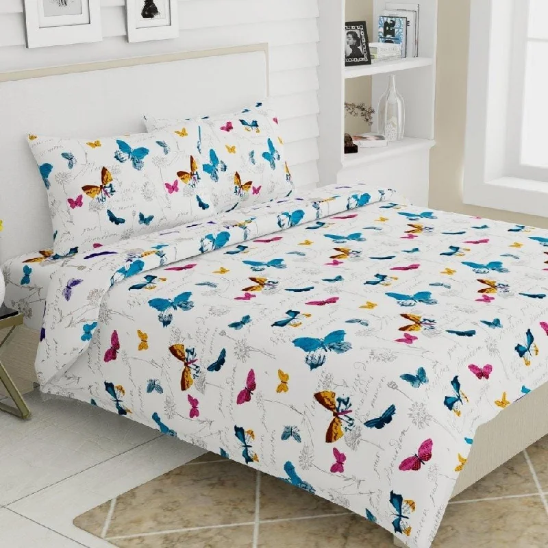 Time-Limited Offer French Riviera Beau Papillon, 100% Cotton Double Size Bedsheet, 186 TC