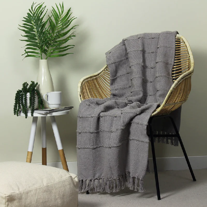 Limited Availability Motti Woven Tufted Stripe Throw Grey