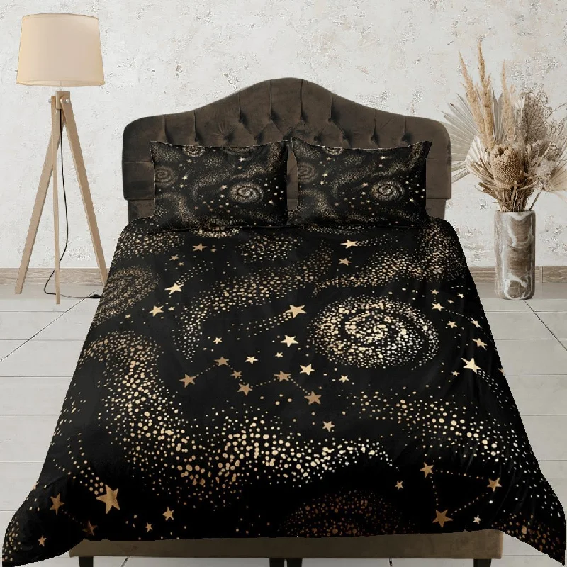 Grand Opening Sale Galaxy Black Duvet Cover Set Starry Night Bedspread, Dorm Bedding with Pillowcase