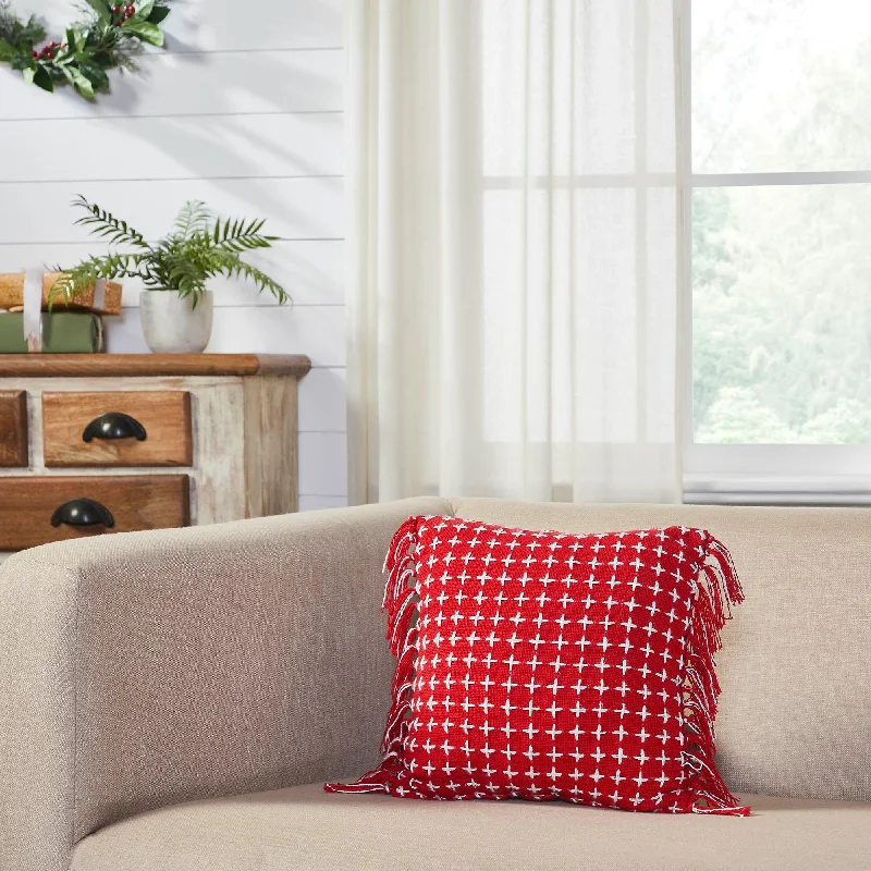 Fantastic Deals Gallen Red White Pillow Fringed 12x12