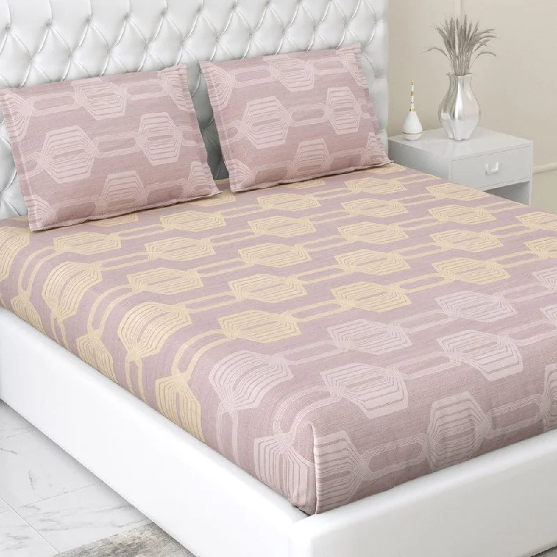 Bonus Savings Geo Trend Mauve 100% Cotton Fitted King Size Bedsheet, 186 TC