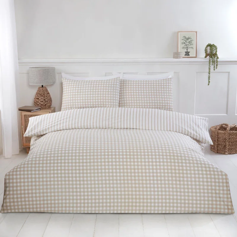 Bonus Savings Gingham Check Duvet Cover Set Natural
