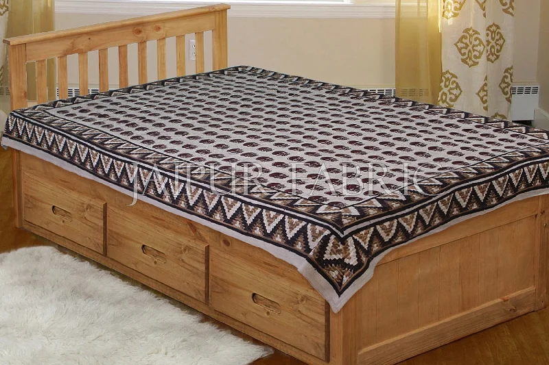 Price Cut Gray Base Red Diya Design Hand block Printed Single Cotton Bed Sheet