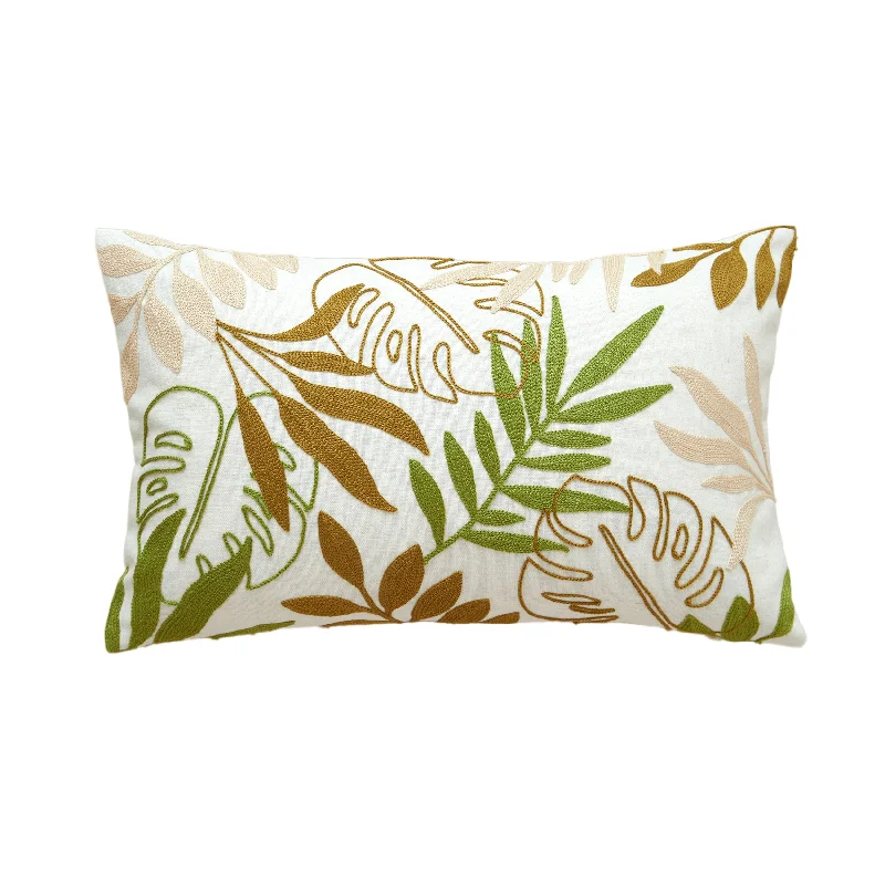 Bargain Alert Green and Brown Leaves Lumbar Pillow