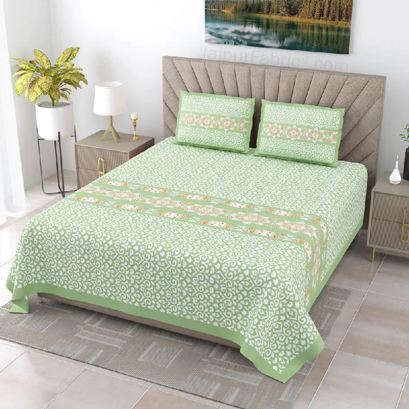 Limited Offer Green Ethnic Pure Cotton King Size Double BedSheet