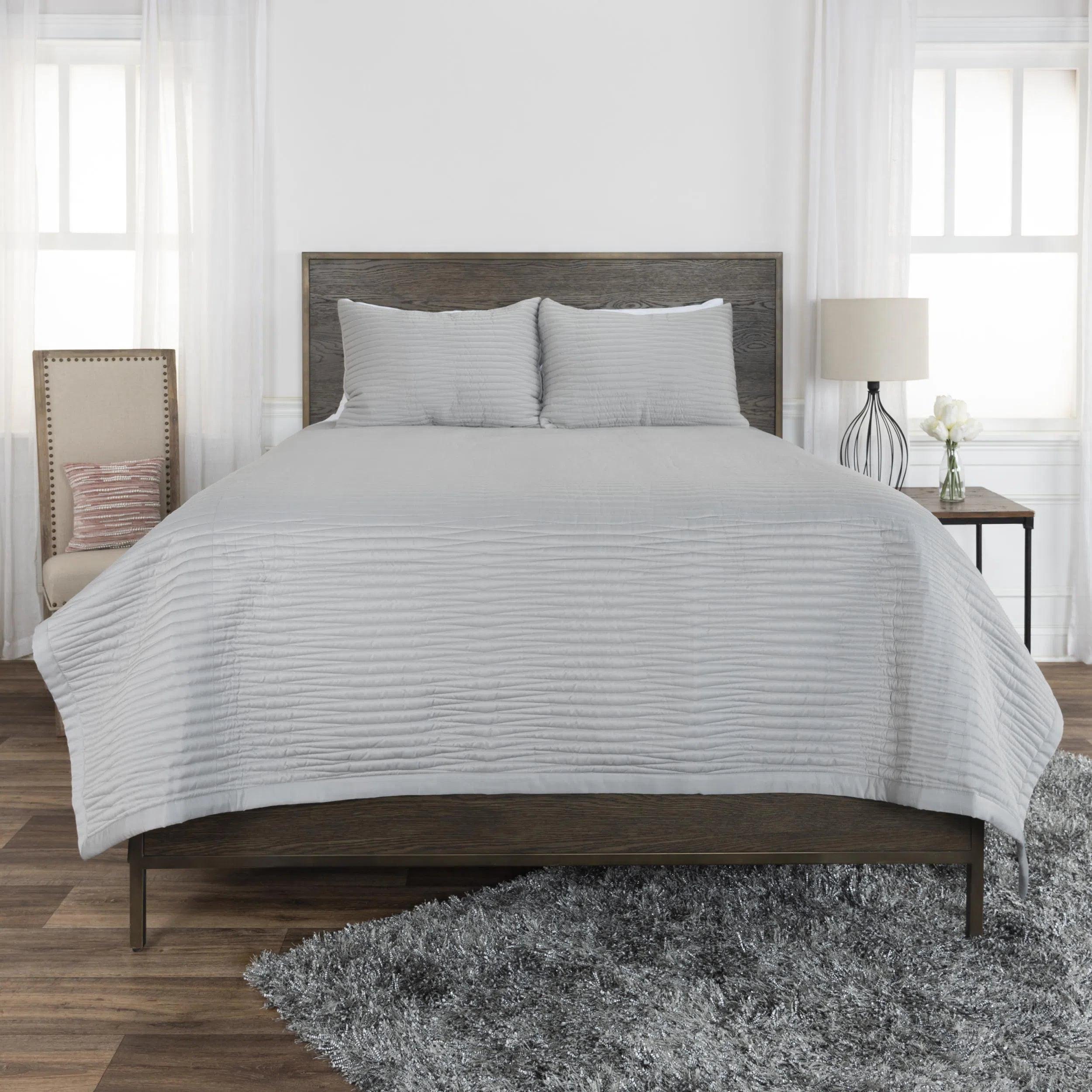 Best Seller Grey Bed Quilt 3 Piece Set Parker