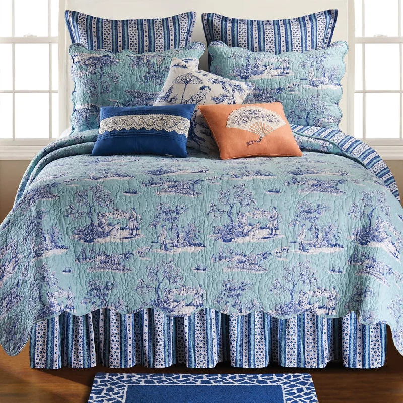 Major Deal Hampstead Toile White/Blue Cotton/Polyester Bed Skirt