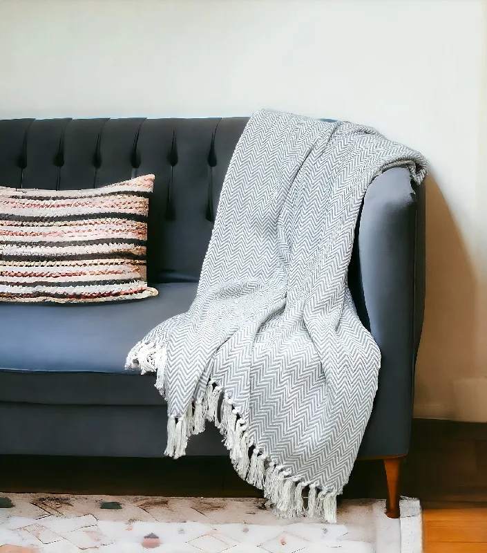 Weekend Bargains to Savor Handloomed Dark Gray Cotton Throw Blanket with Tassels