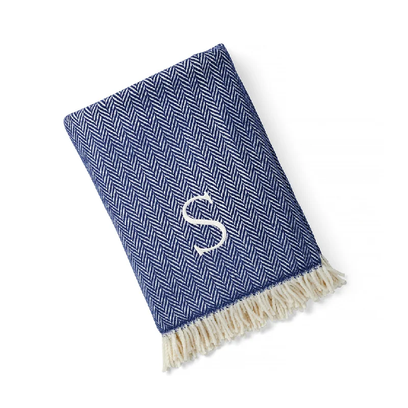 Weekend Deals That Sizzle Herringbone Plush Throw, Navy Personalized