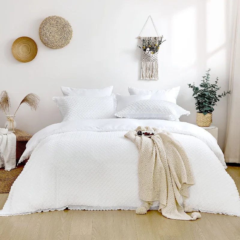 Markdown Madness High-density Microfiber 3 PCS Duvet Cover Set - White Lace Ruffle