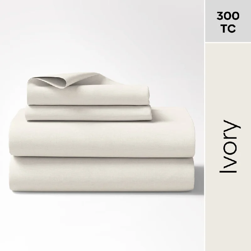 Extra Discounts Ivory 100% Cotton Bedsheet, 300 TC