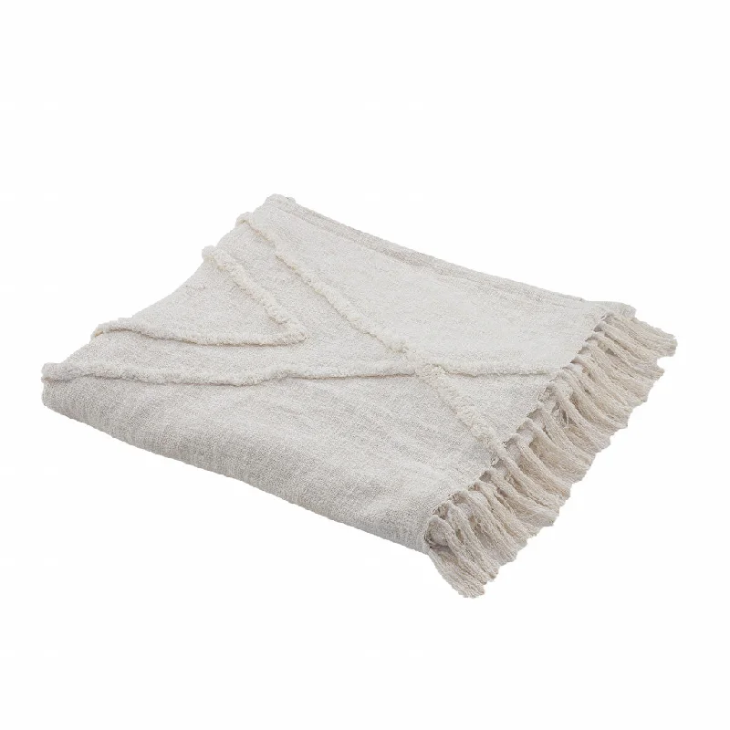 Deal Alert Ivory Woven Cotton Geometric Throw