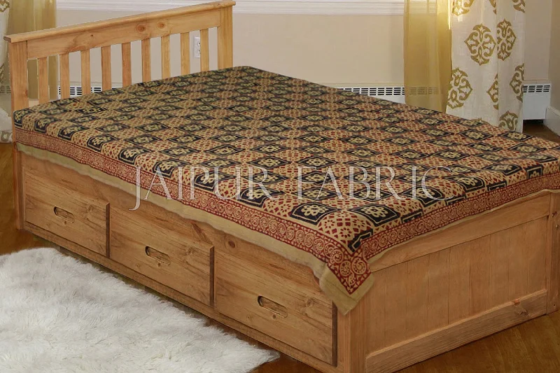 The Best Prices Jaipur Bagru Handmade Black Square Block Printed Single Cotton Bed sheet The Best Prices Jaipur Bagru Handmade Black Square Block Printed Single Cotton Bed sheet
