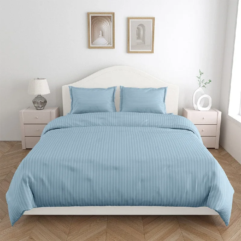 Flash Sale Jean Blue Satin Stripes Double Bedsheet, 210 TC
