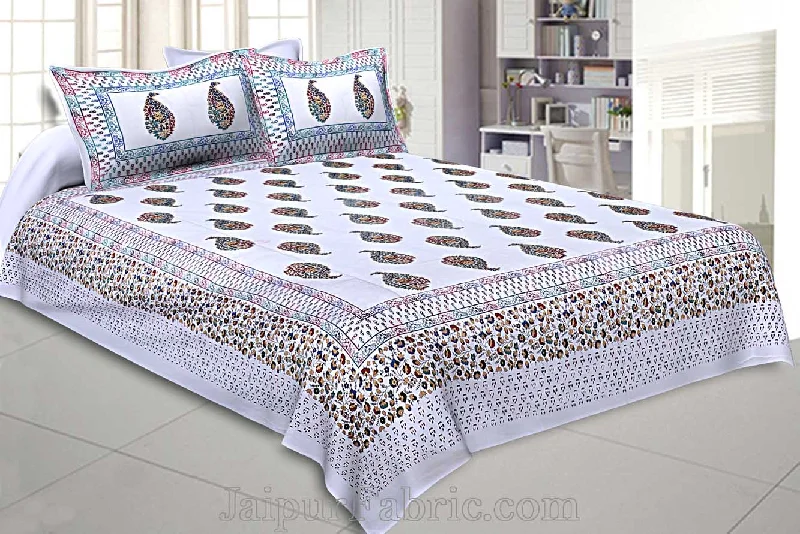 Limited Edition king size double bedsheet white colorful paisley satrangi