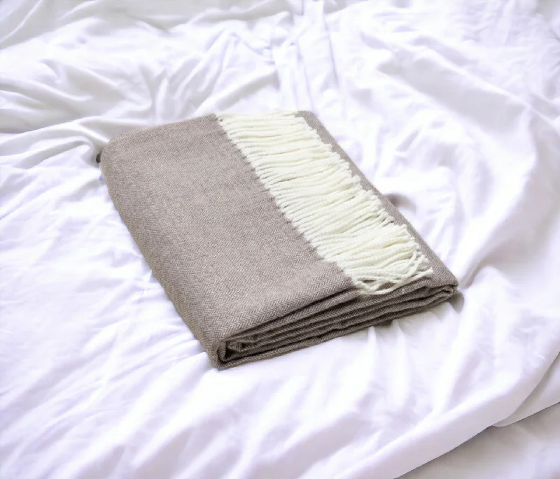 Reduced Price Light Taupe Soft Acrylic Herringbone Throw Blanket