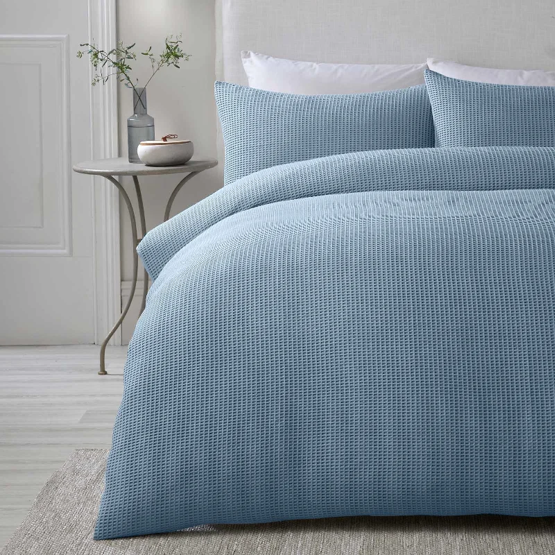 Price Drop Lindly Waffle Duvet Cover Set Blue