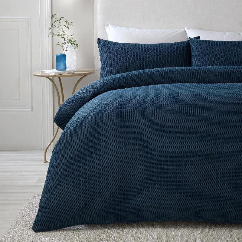 Bonus Offer Lindly Waffle Duvet Cover Set Navy