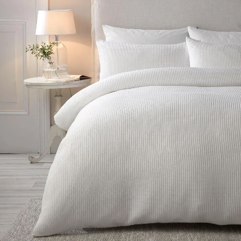 Amazing Deals Lindly Waffle Duvet Cover Set White