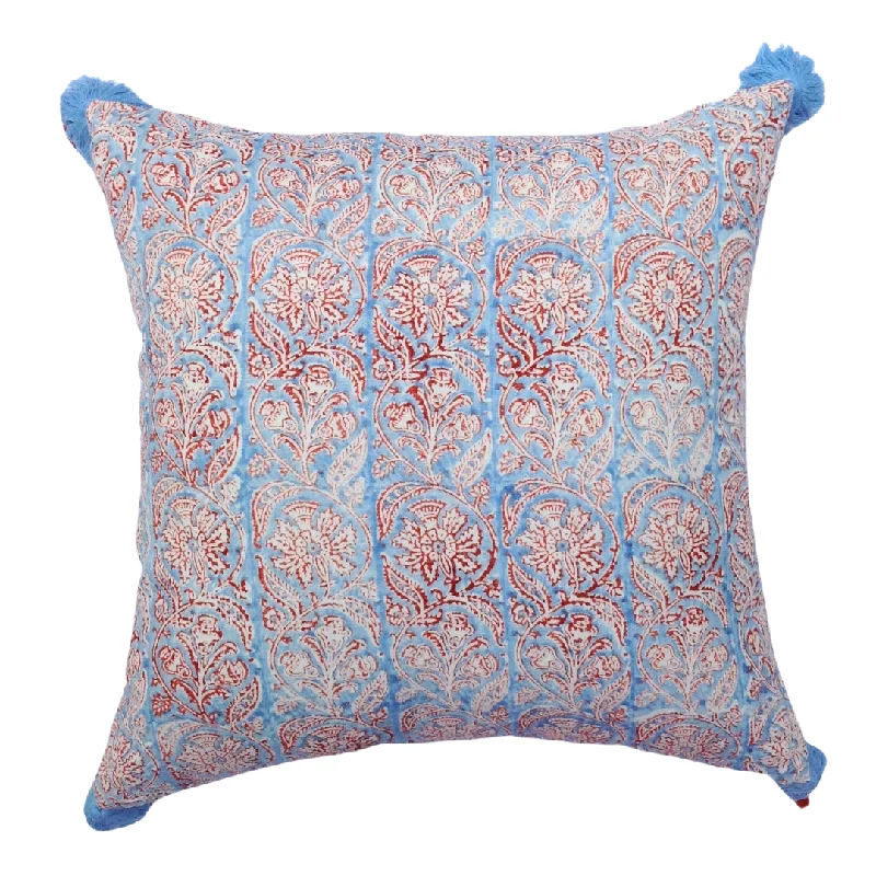 Weekend Discounts to Love Madurai Cornflower Blue/Brick Red Pillow Cover