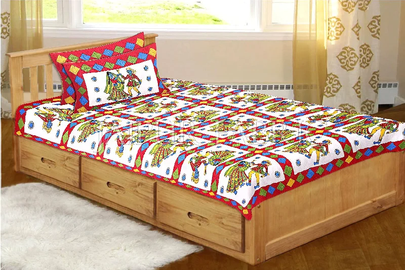 Closeout Maroon Base Jaipuri Folk Dance Cotton Single Bed Sheet