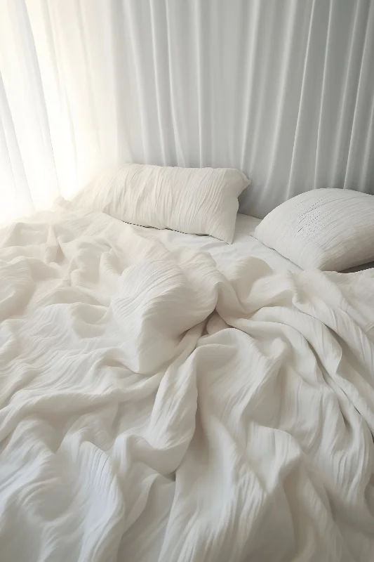 Reduced Prices Milk white crinkle linen viscose blend duvet cover