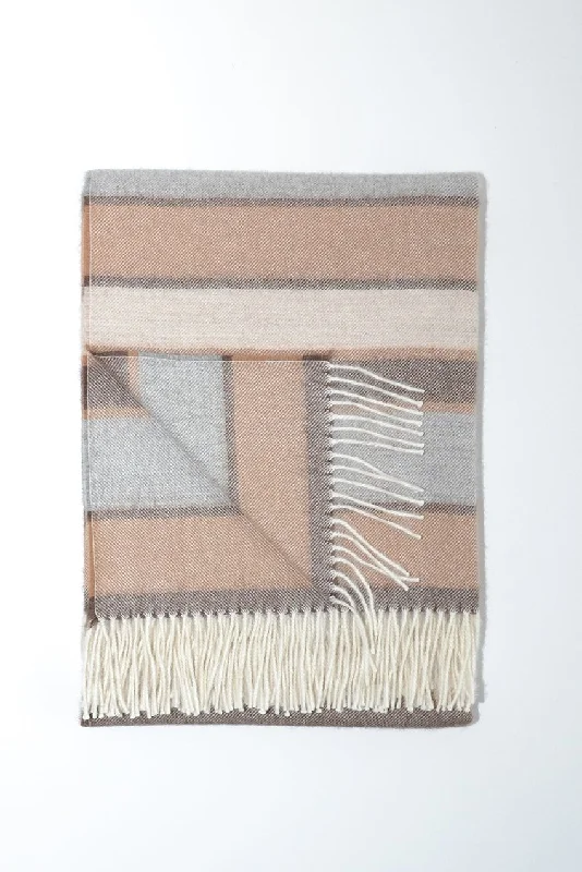 Massive Savings On New Arrivals Modena Baby Alpaca Throw Chestnut, Light Grey & Brown Stripes