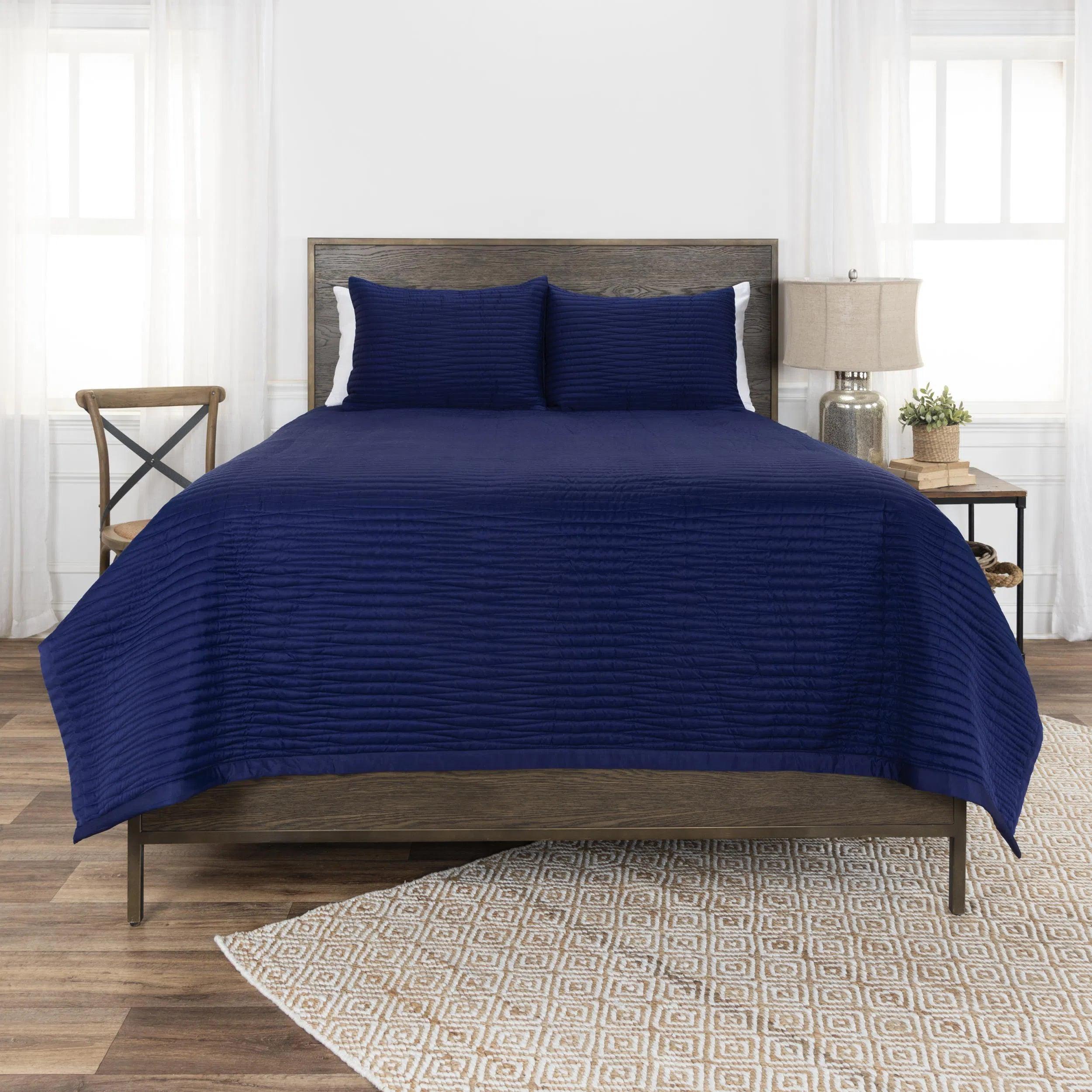 Shop and Save Navy Blue Quilt Set For Bedroom Parker