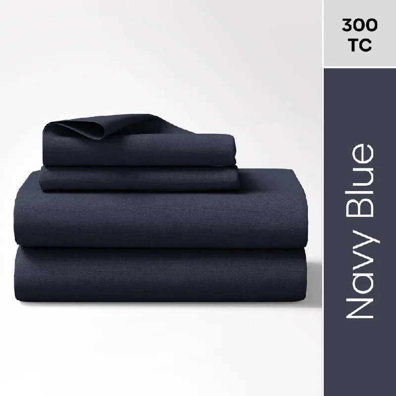 Deal Alert Navy Blue 100% Cotton Bedsheet, 300 TC
