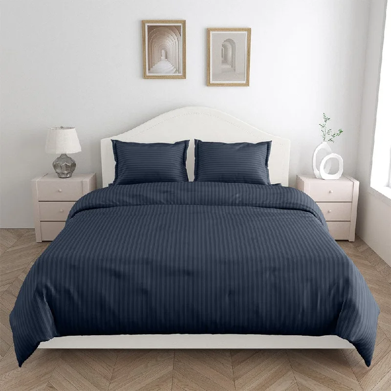 Lowest Price Navy Blue Satin Stripes King Bedsheet, 210 TC