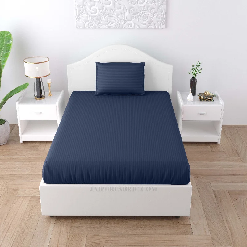 Lowest Prices This Weekend – Don't Miss Out Navy Blue Satin Stripes Single BedSheet