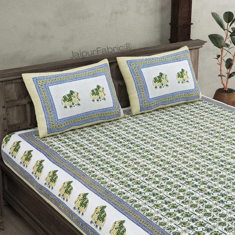 Deal Zone Padharo Sa Green Pure Cotton Double Bedsheet
