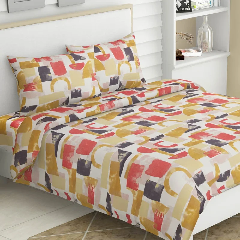 Bargain Blast Painted Fusion, 100% Cotton Double Size Bedsheet, 186 TC, Yellow