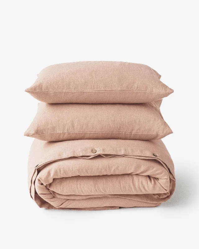 Savings Spectacular Peach linen duvet cover set (3 pcs)