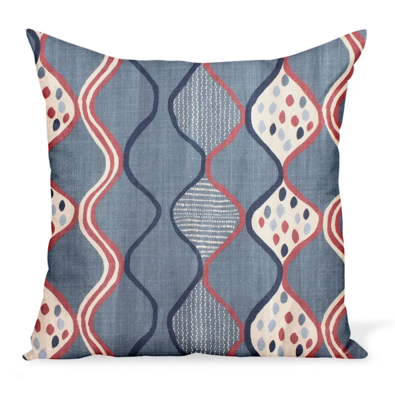 New Markdowns Peter Dunham Textiles Baltic Wave in Blue/Red Pillow