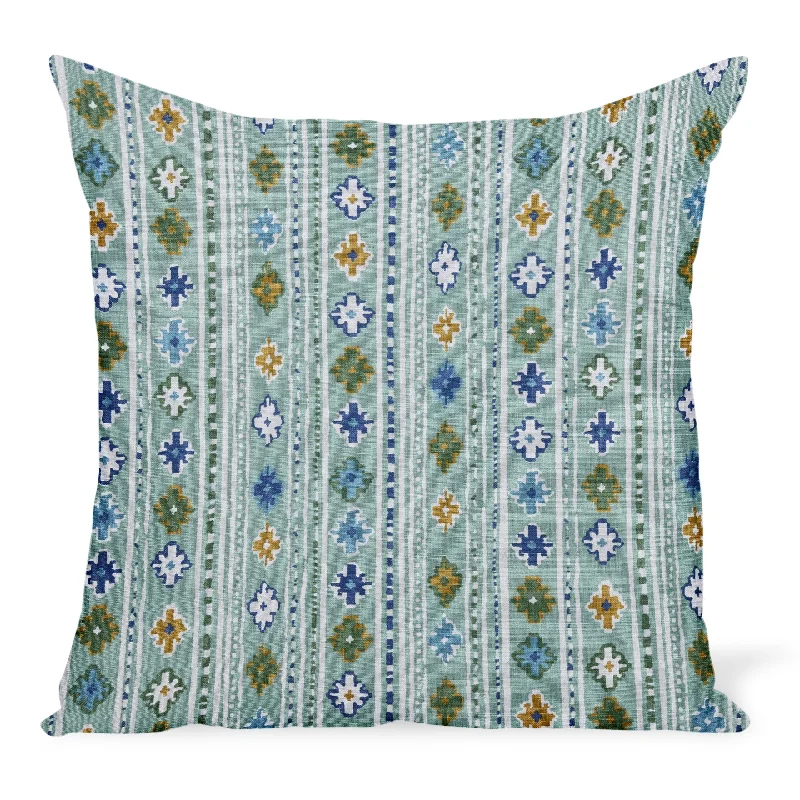 Quick Sale Peter Dunham Textiles Gita in Indigo/Olive on Green Pillow
