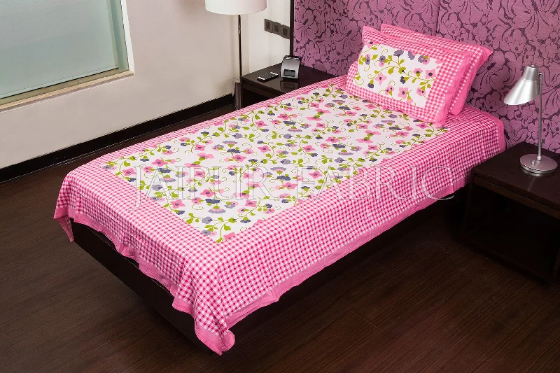 Customer Appreciation Sale Pink Checks White Base Floral Print Single Cotton Bed sheet Customer Appreciation Sale Pink Checks White Base Floral Print Single Cotton Bed sheet