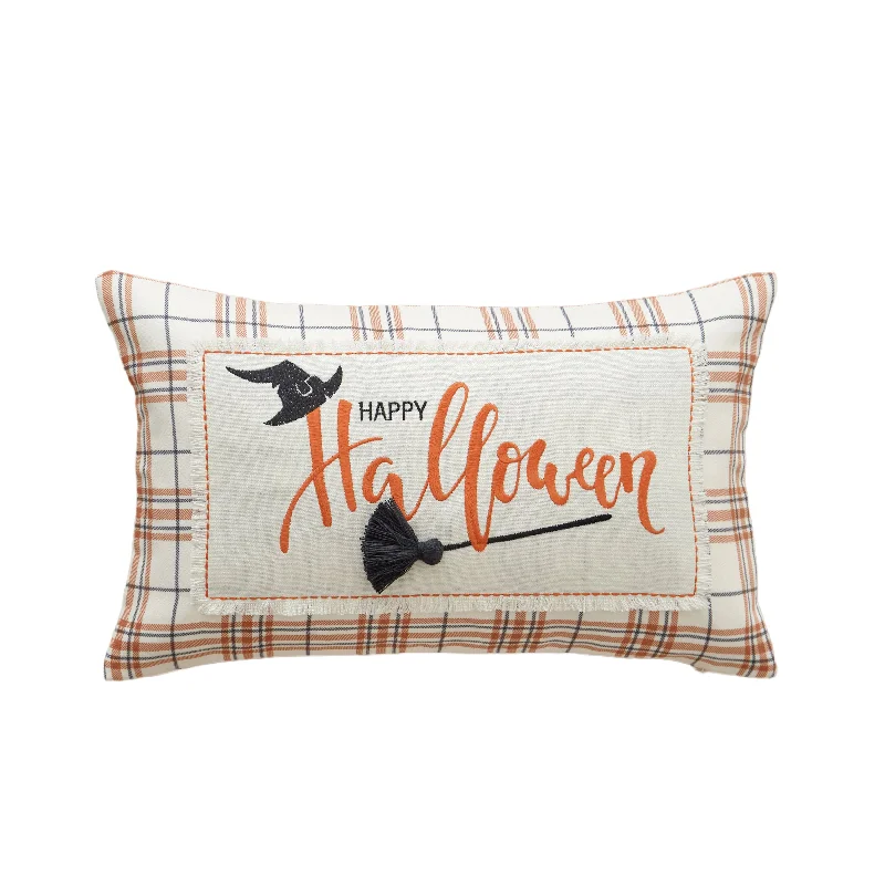 Value Deals Plaid Happy Halloween Pillow