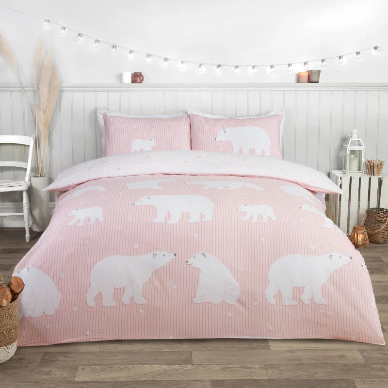 Big Deal Polar Bear Flannelette Duvet Cover Set Blush