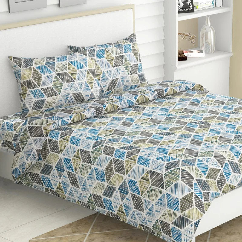 Clearance Event Prism Delight, 100% Cotton Double Size Bedsheet, 186 TC, Blue