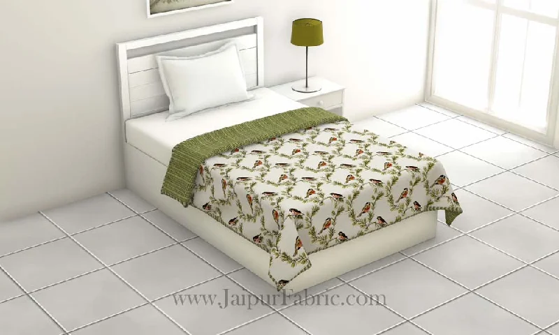 Hot Deal Pure Cotton Green Indian Bird Pattern Reversible Single Bed Dohar