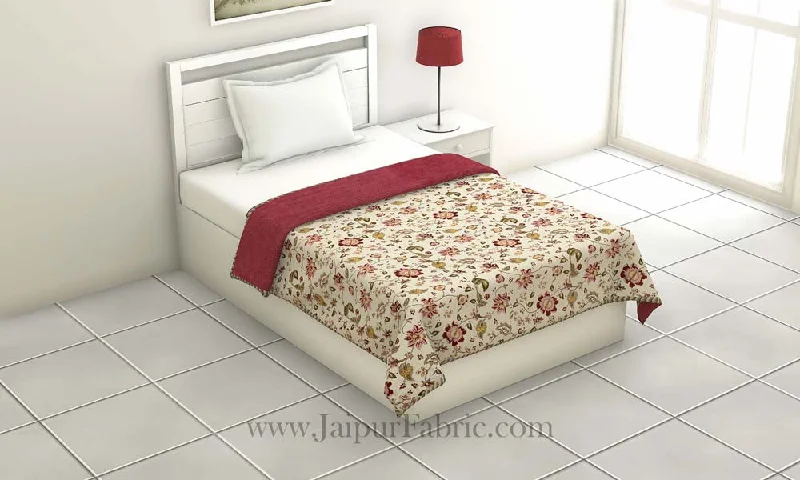 Early Bird Discount Pure Cotton Red Floral Pattern Reversible Single Bed Dohar